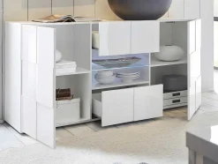 Buffetkast Calisto - Met Led-Verlichting - Twee Poorten En Twee Lades - Wit Gelakt