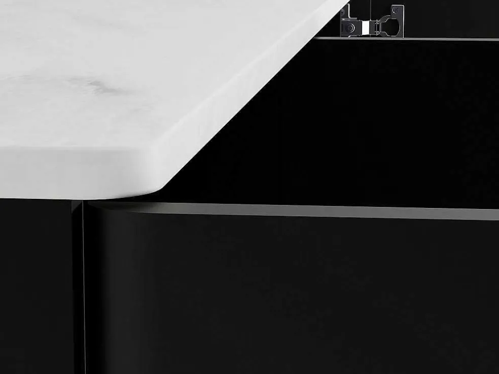 Buffetkast Met 3 Deuren En Ledverlichting Van Mdf - Zwart Met Wit Marmereffect - Devika Van Pascal Morabito