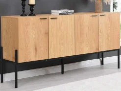 Buffetkast Met 4 Deuren - Licht Naturel En Zwart - Memphis Ii