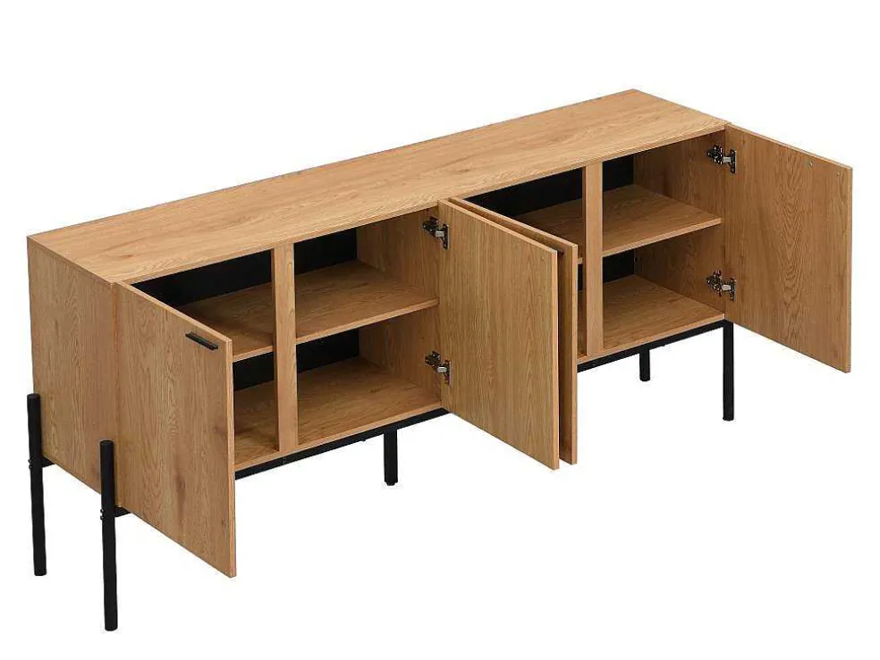 Buffetkast Met 4 Deuren - Licht Naturel En Zwart - Memphis Ii