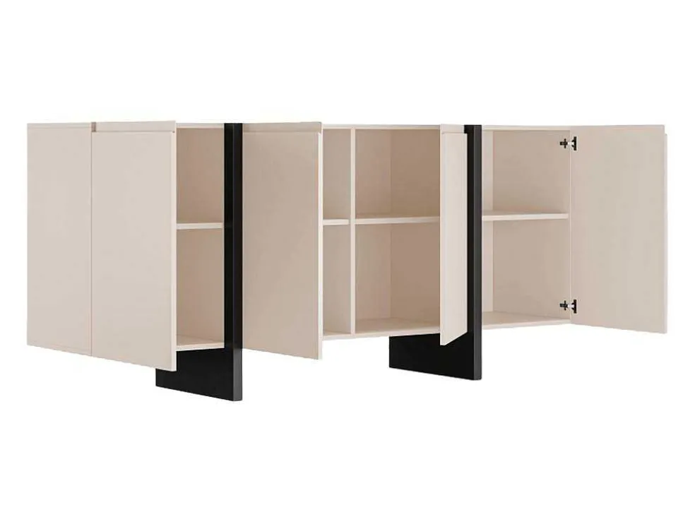 Buffetkast Met 4 Deuren Van Mdf - Beige En Zwart - Luvonia