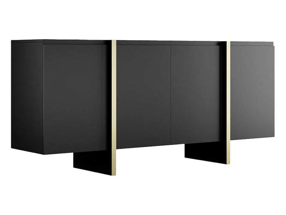 Buffetkast Met 4 Deuren Van Mdf - Zwart En Goudkleurig - Luvonia
