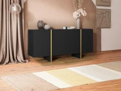 Buffetkast Met 4 Deuren Van Mdf - Zwart En Goudkleurig - Luvonia