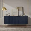 Buffetkast Met 4 Deurtjes Van Mdf En Staal - Blauw En Goudkleurig - Yesinia