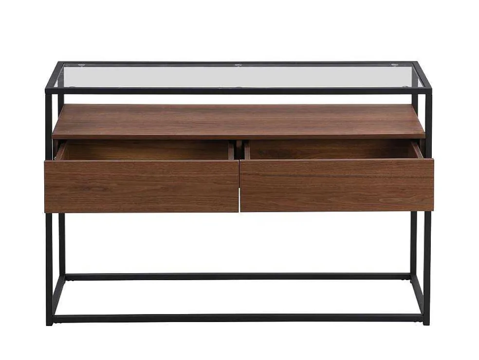 Buffetkast Met 2 Lades Van Mdf, Gehard Glas En Metaal - Donker Naturel - Camata