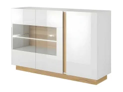 Buffetkast Murari - 3 Deuren - Met Ledverlichting - Hoogglans Wit En Eiken