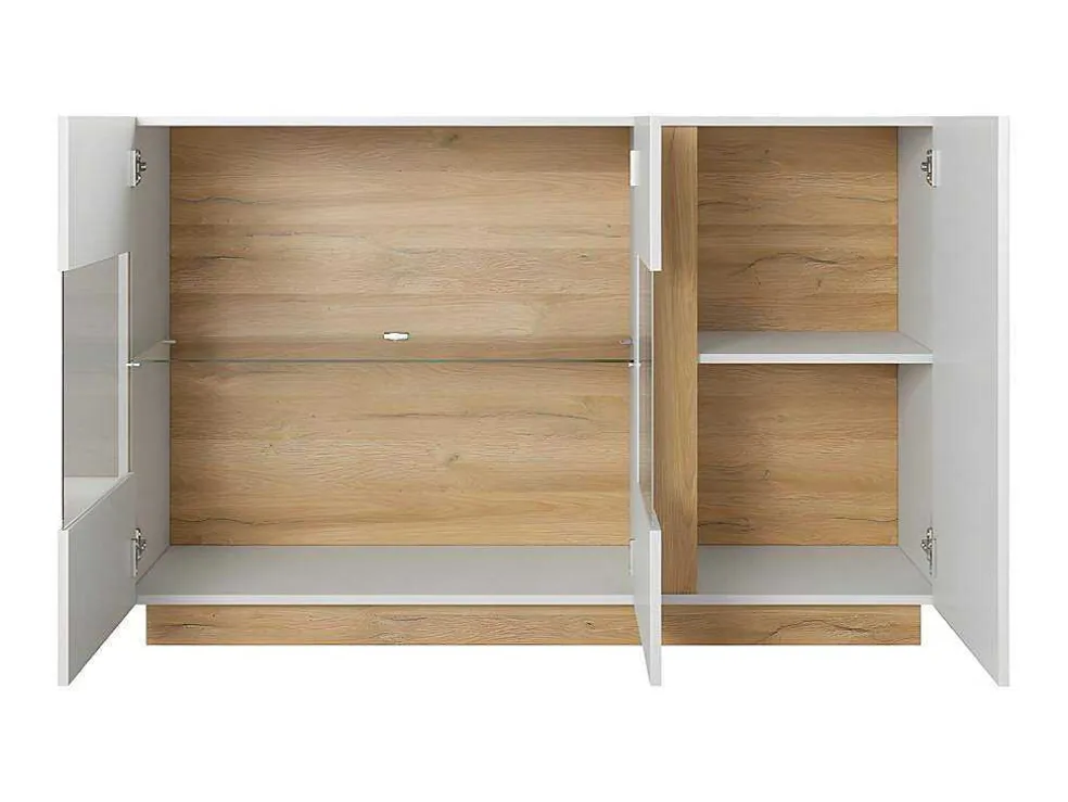 Buffetkast Murari - 3 Deuren - Met Ledverlichting - Hoogglans Wit En Eiken