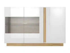 Buffetkast Murari - 3 Deuren - Met Ledverlichting - Hoogglans Wit En Eiken