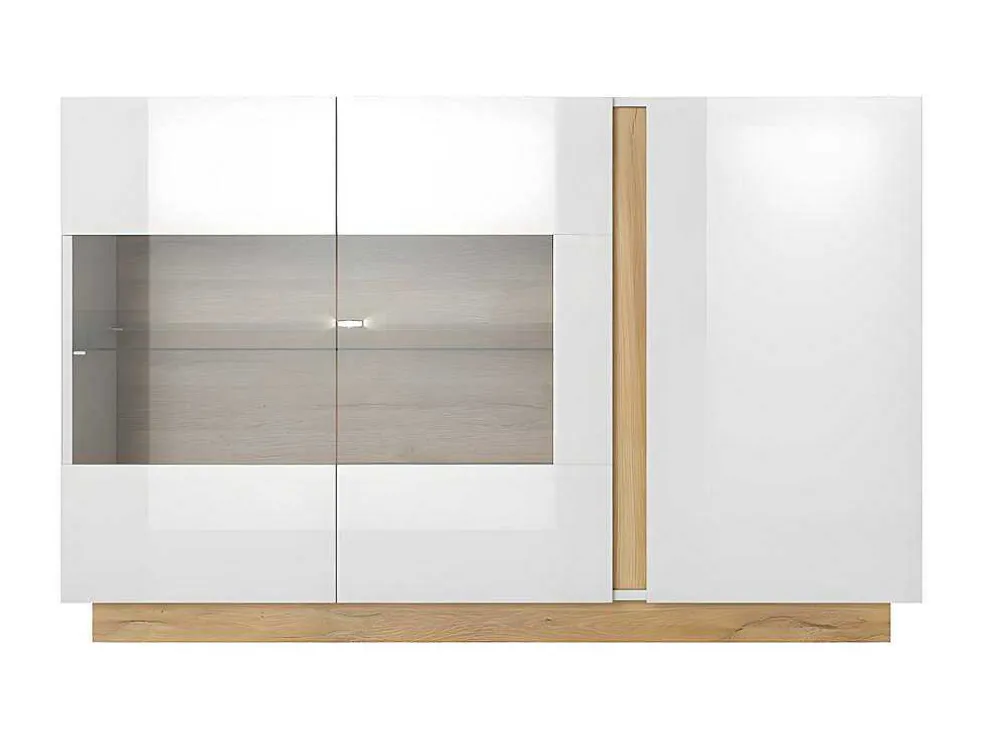 Buffetkast Murari - 3 Deuren - Met Ledverlichting - Hoogglans Wit En Eiken