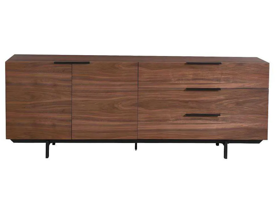 Buffetkast Tayron - 2 Deuren En 3 Laden - Mdf En Metalen Poten - Kleur: Walnoot