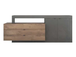 Buffet Met 2 Deuren, 3 Laden En 1 Niche - Donker Natuurlijk En Antraciet - Ruselo