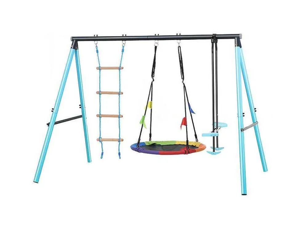 Buitenspellen Metalen Frame - In Hoogte Verstelbare Schommel- En Klimladder - Geschikt Voor Kinderen Vanaf 3 Jaar - Blauw