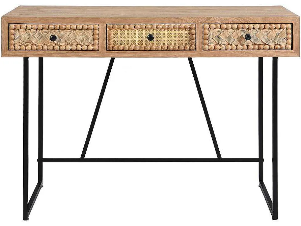 Bureau Met 3 Lades - Mdf En Metaal - Kleuren: Naturel En Zwart - Akivi