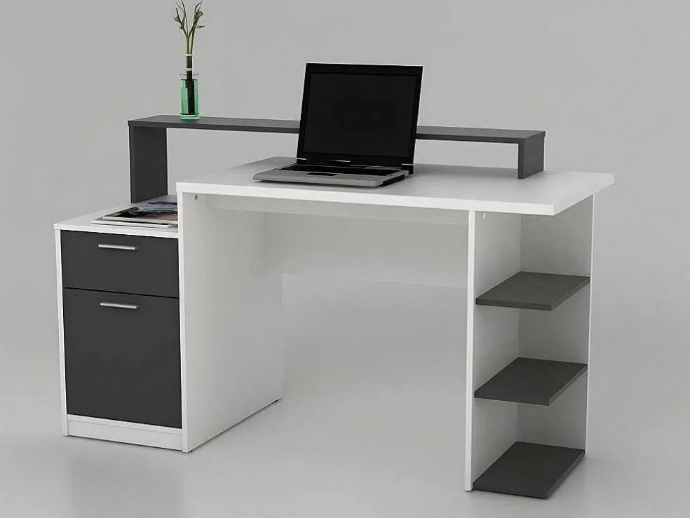 Bureau Met Opbergruimte Zacharie - Wit En Eik
