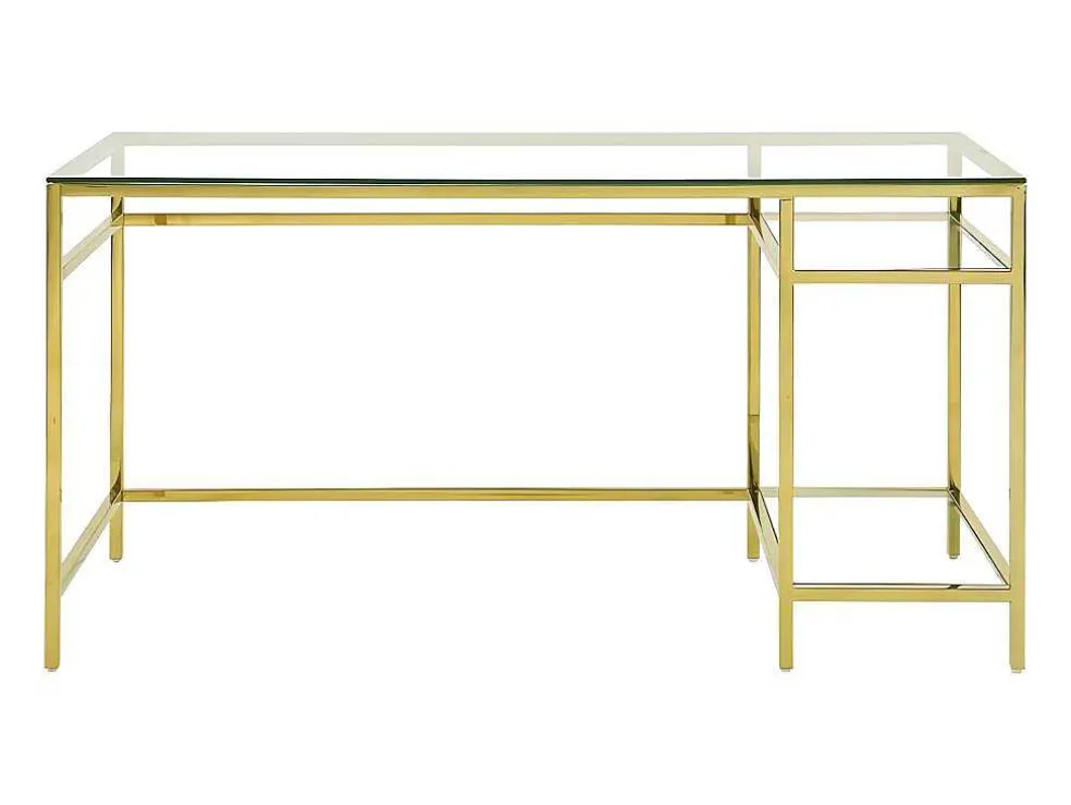 Bureau Met 2 Rekken - Gehard Glas En Staal - Goudkleurig - Tizio - Van Pascal Morabito
