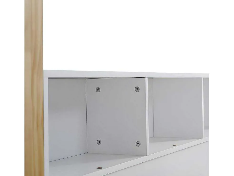 Cabinebed 90X200Cm Met Uitschuifbaar Onderschuifbed 90X190Cm - 4 Planken Op Bed - Structuur Massief Grenen - Wit