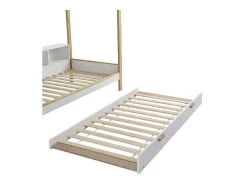 Cabinebed 90X200Cm Met Uitschuifbaar Onderschuifbed 90X190Cm - 4 Planken Op Bed - Structuur Massief Grenen - Wit
