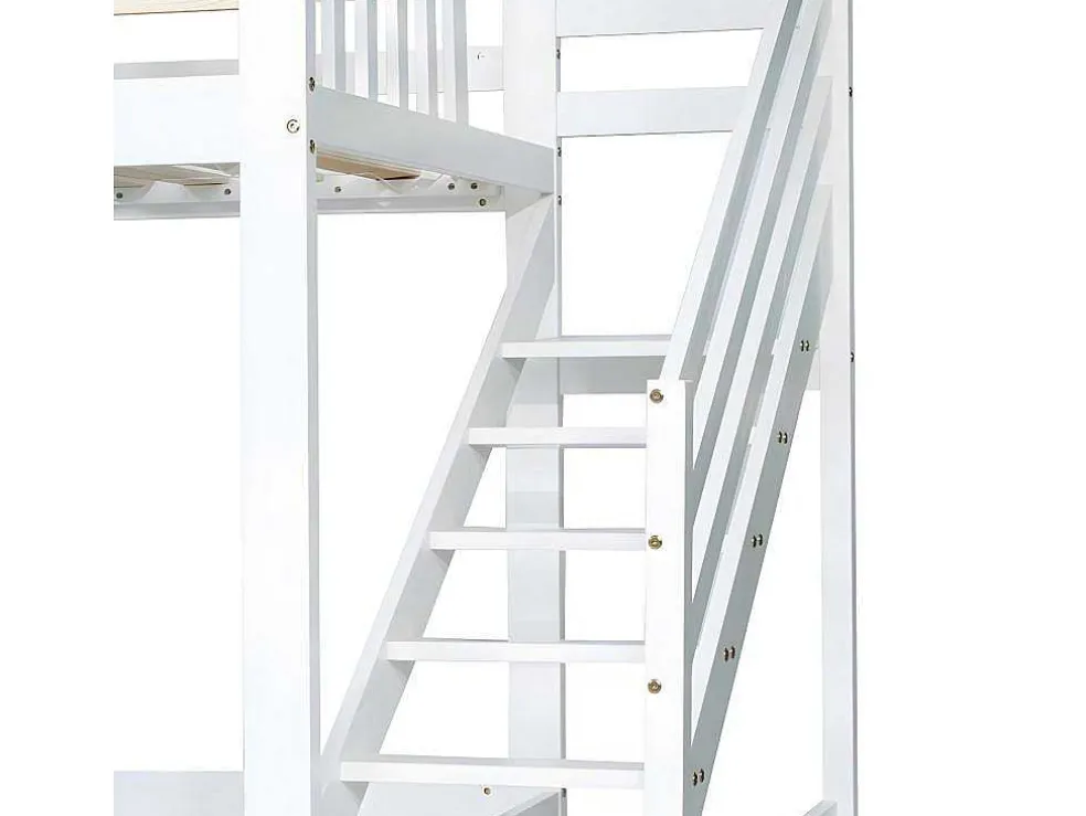 Cabine Stapelbed 90X200Cm - Massief Grenen - Met Trap En Glijbaan - Wit