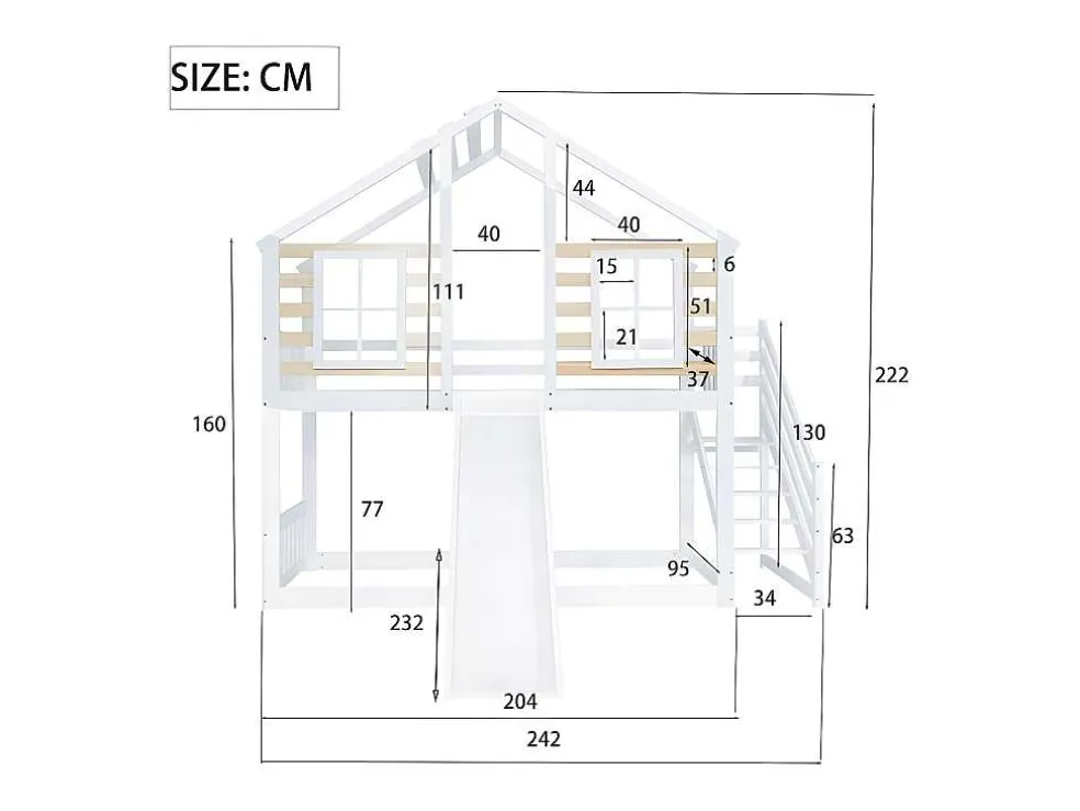 Cabine Stapelbed 90X200Cm - Massief Grenen - Met Trap En Glijbaan - Wit