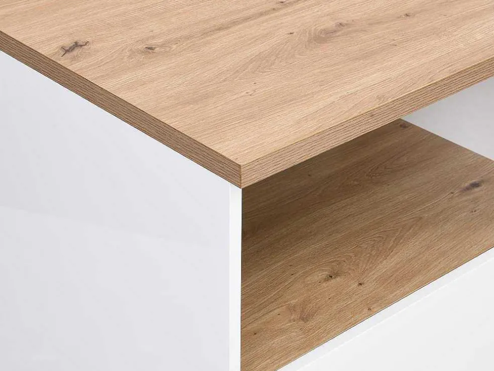 Centraal Keukeneiland Met 2 Deuren En 1 Nis Van Mdf - Naturel En Wit - Corelina