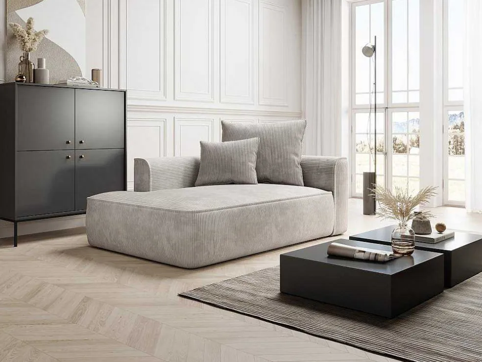 Chaise Longue Met Hoek Links Van Beige Ribfluweel Pineta