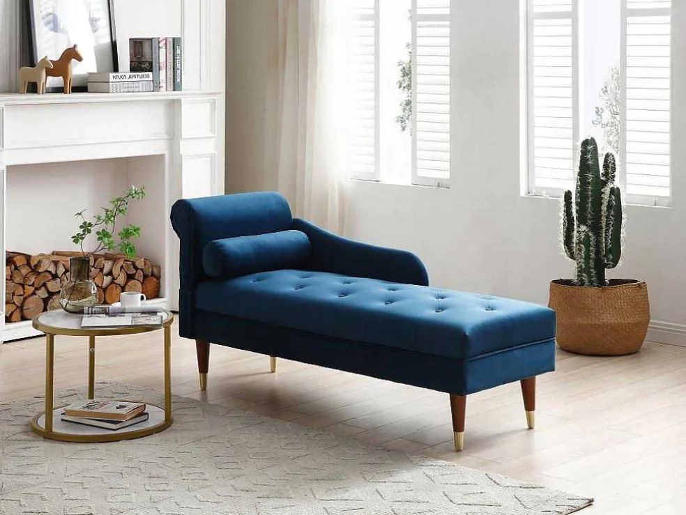 Chaise Longue Rechts Van Blauwgroen Velours Umari