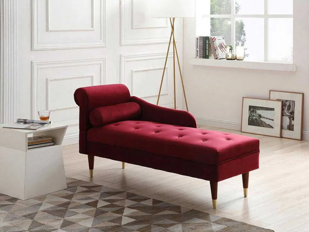 Chaise Longue Rechts Van Bordeaux-Rood Velours Umari