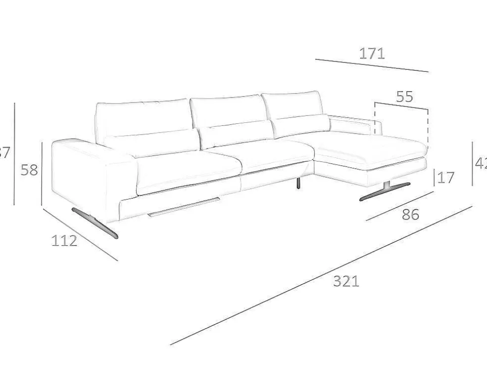 Chaiselongue Sofa (R) In Leer En Mat Staal 6152 Angel Cerda