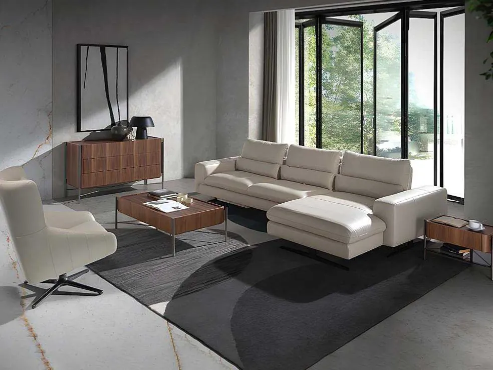 Chaiselongue Sofa (R) In Leer En Mat Staal 6152 Angel Cerda