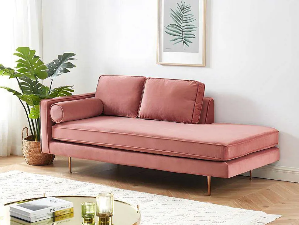 Chaise Longue Van Stof Kahel- Hoek Rechts - Oud Roze