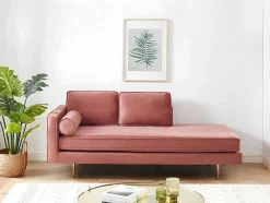 Chaise Longue Van Stof Kahel- Hoek Rechts - Oud Roze