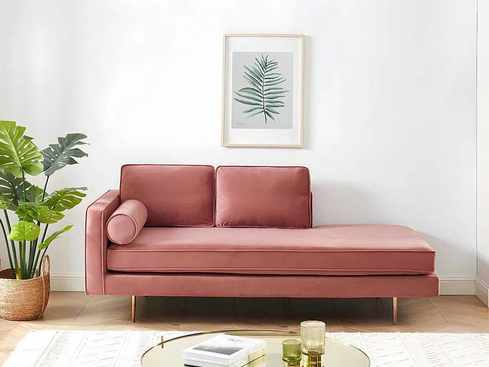 Chaise Longue Van Stof Kahel- Hoek Rechts - Oud Roze