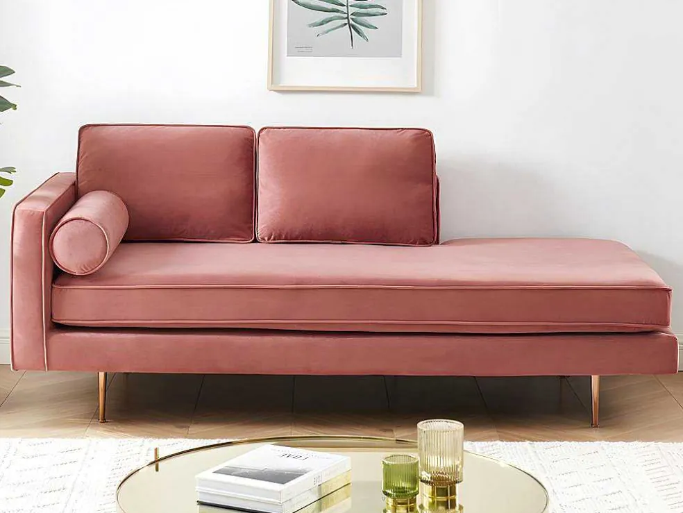 Chaise Longue Van Stof Kahel- Hoek Rechts - Oud Roze