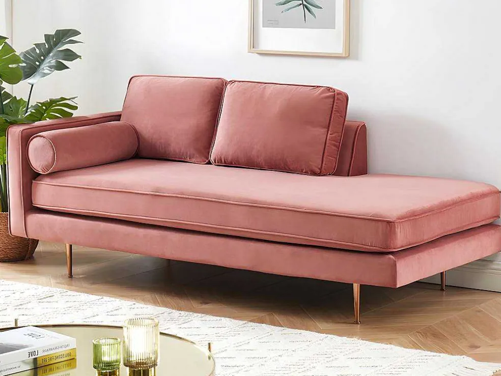 Chaise Longue Van Stof Kahel- Hoek Rechts - Oud Roze