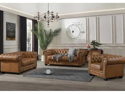 Chesterfield Fauteuil Brenton 100% Buffelleer - Vintage Caramel