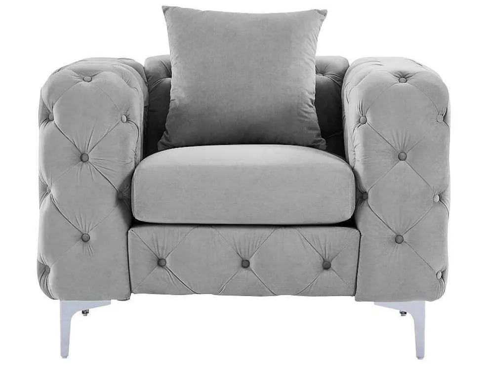 Chesterfield-Fauteuil Van Lichtgrijs Velours Edwina