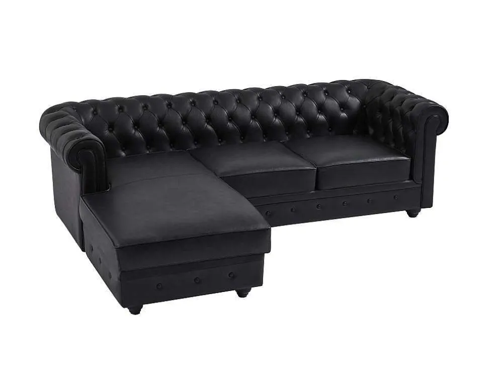 Chesterfield-Hoekbank Met Hoek Links Van Zwart Leer Toledo