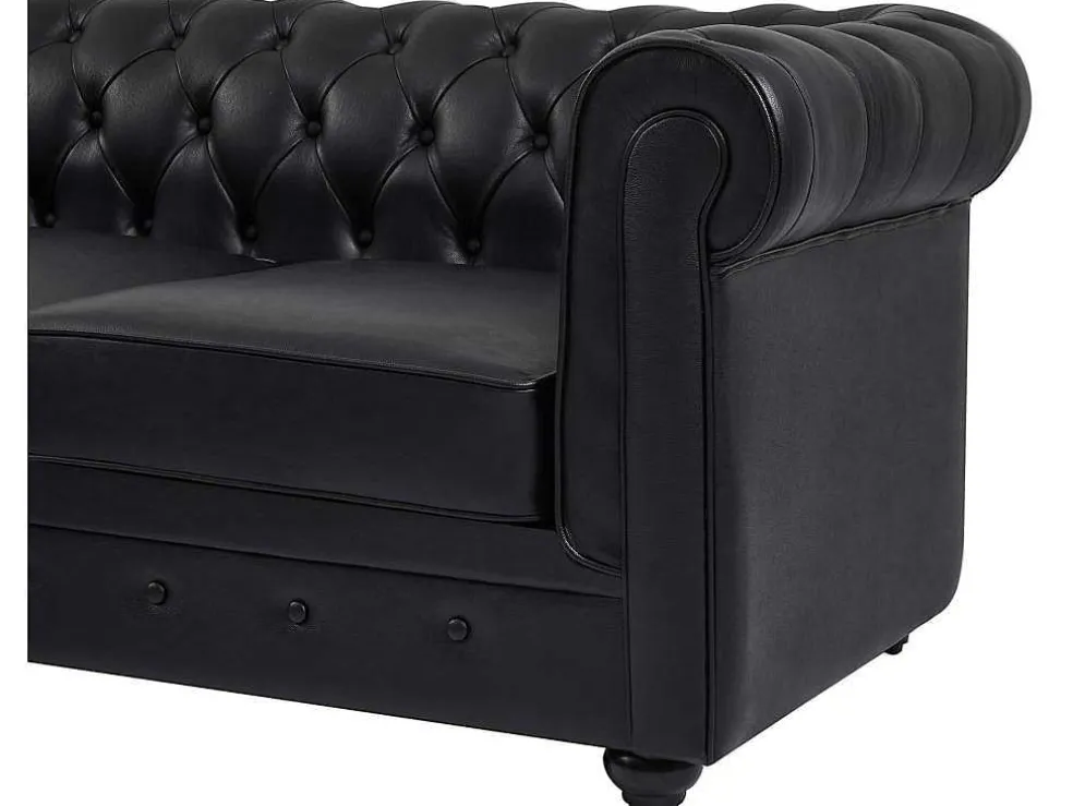 Chesterfield-Hoekbank Met Hoek Links Van Zwart Leer Toledo