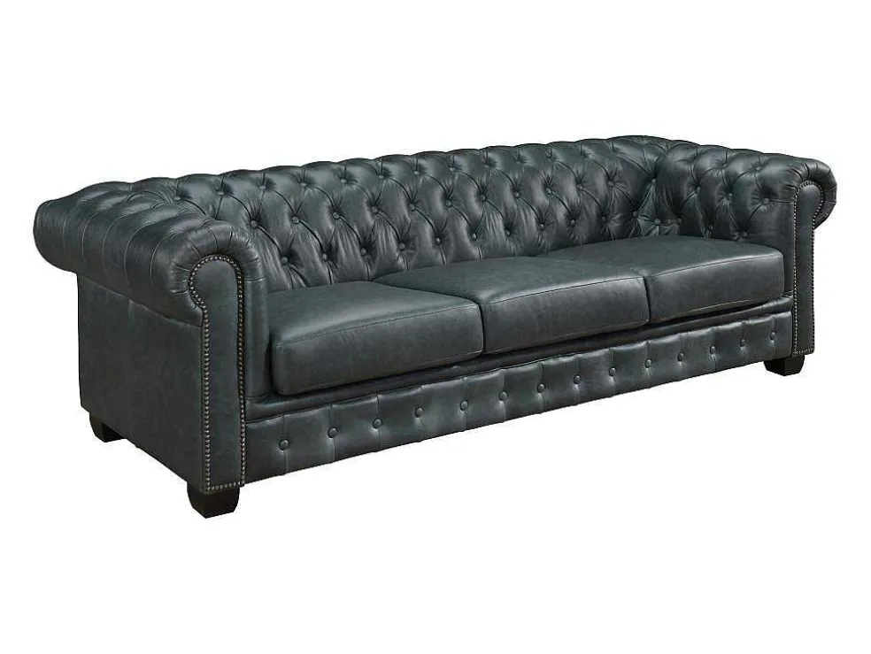 Chesterfield Zitbank 4 Plaatsen Brenton 100% Buffelleer - Spaans Groen