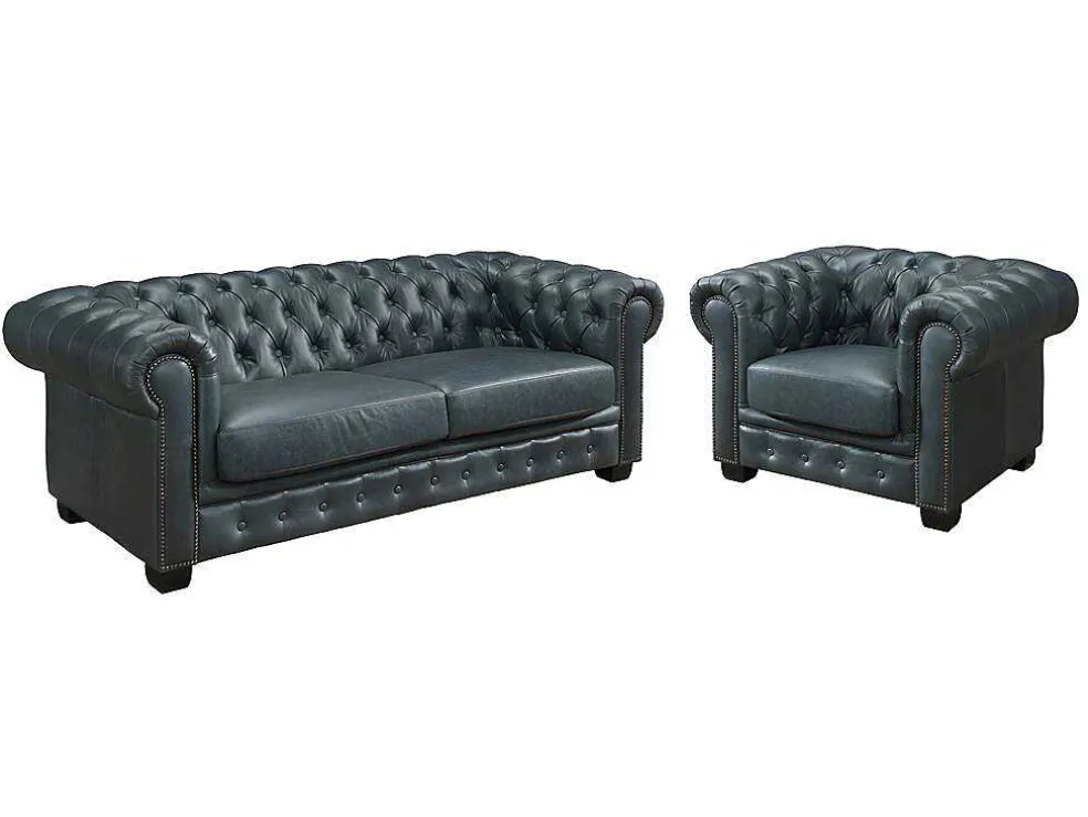 Chesterfield Zitbank 3 + 1 Plaatsen Brenton 100% Buffelleer - Spaans Groen