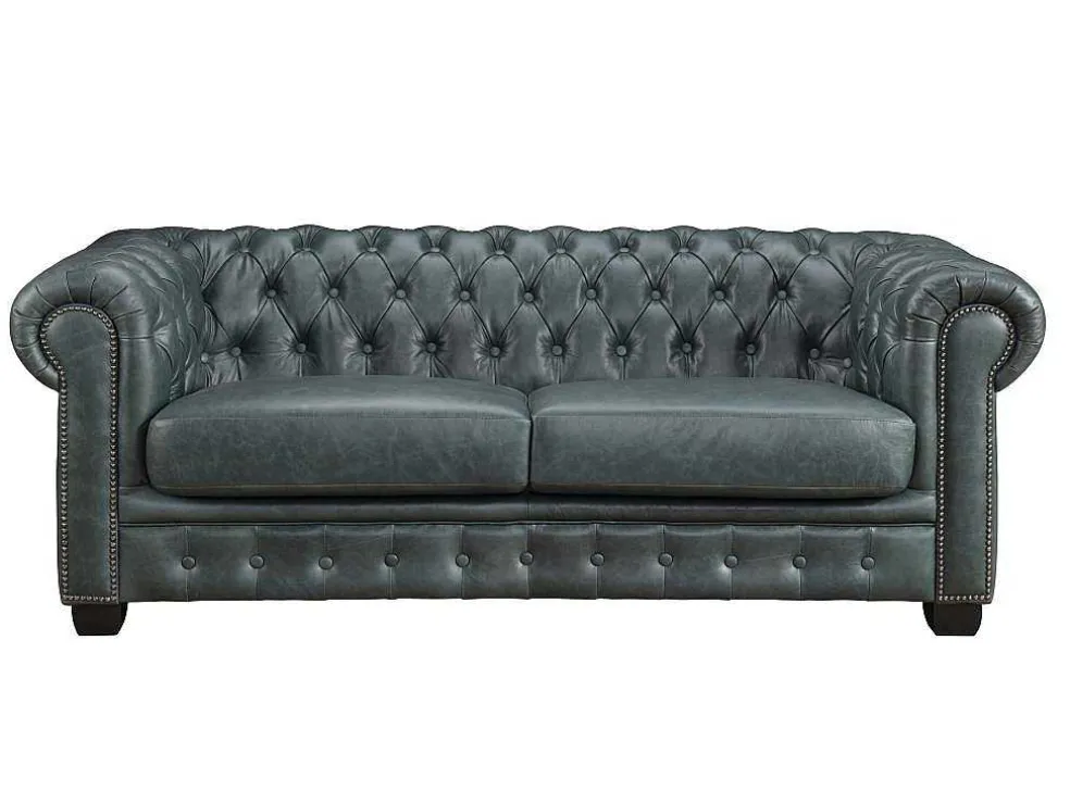 Chesterfield Zitbank 3 + 1 Plaatsen Brenton 100% Buffelleer - Spaans Groen