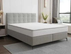 Complete Set Met Boxspring En Gecapitonneerd Hoofdbord + Bedbodem + Matras + Topmatras - 180 X 200 Cm - Stof - Lichtgrijs - Inao Van Ysmee