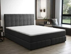 Complete Set Met Boxspring En Hoofdbord + Bedbodem + Matras + Topmatras - 180 X 200 Cm - Fluweel - Donkergrijs - Hida Van Ysmee
