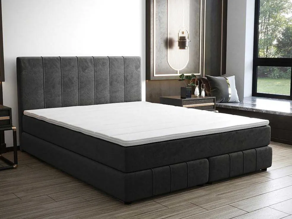 Complete Set Met Boxspring En Hoofdbord + Bedbodem + Matras + Topmatras - 160 X 200 Cm - Fluweel - Donkergrijs - Hida Van Ysmee