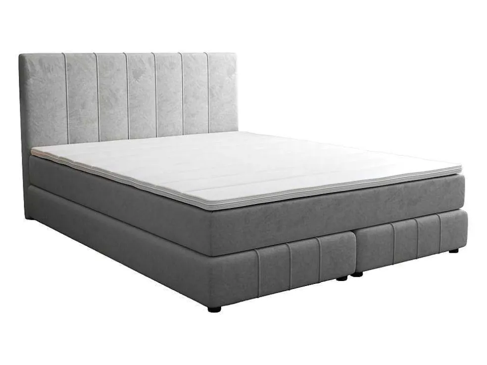 Complete Set Met Boxspring En Hoofdbord + Bedbodem + Matras + Topmatras - 160 X 200 Cm - Fluweel - Lichtgrijs - Hida Van Ysmee