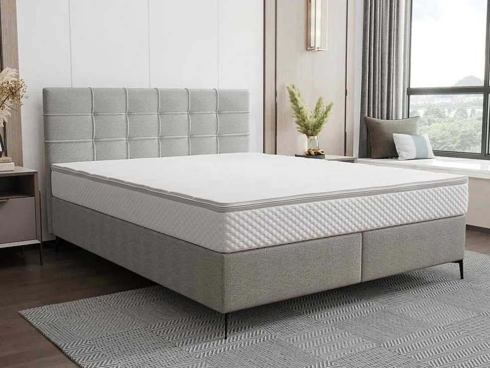 Complete Set Met Boxspring En Gecapitonneerd Hoofdbord + Bedbodem + Matras + Topmatras - 160 X 200 Cm - Stof - Lichtgrijs - Inao Van Ysmee