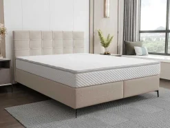 Complete Set Met Boxspring En Gecapitonneerd Hoofdbord + Bedbodem + Matras + Topmatras - 160 X 200 Cm - Stof - Beige - Inao Van Ysmee