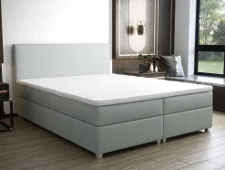 Complete Set Met Boxspring En Hoofdbord + Bedbodem + Matras + Topmatras - 180 X 200 Cm - Stof - Lichtgrijs - Onan Van Ysmee