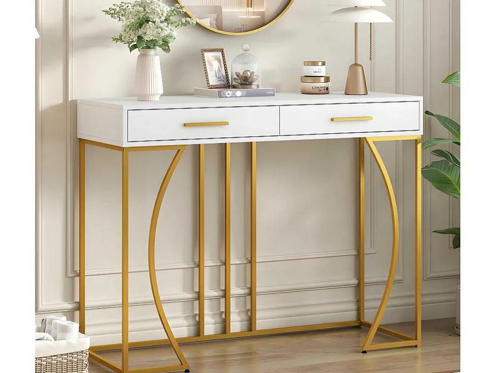 Console Met 2 Lades - Moderne Stijl - Wit & Goud