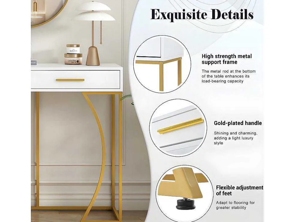 Console Met 2 Lades - Moderne Stijl - Wit & Goud